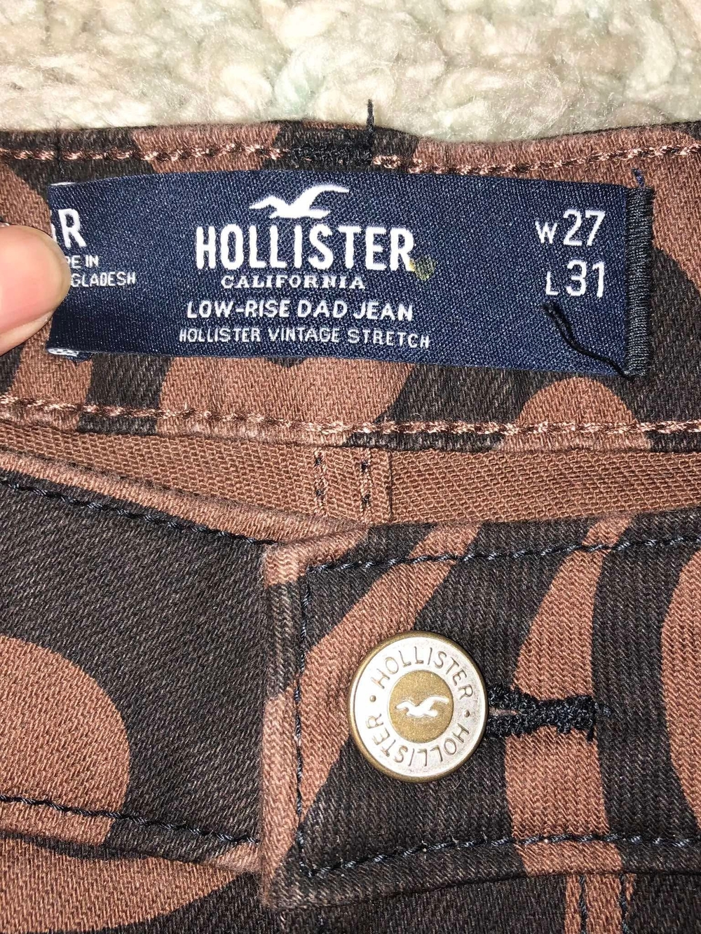 Hollister Low-Rise Straight Jeans Brown/Black Abstract Stretch - Picture 2 of 8